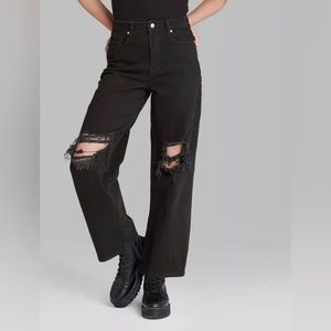 Women's Super-High Rise Distressed Baggy Jeans Wild Fable Black 00